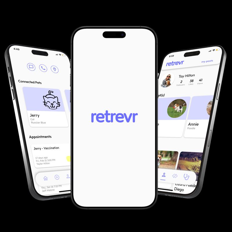 Three phones showing Retrevr conversations with customers